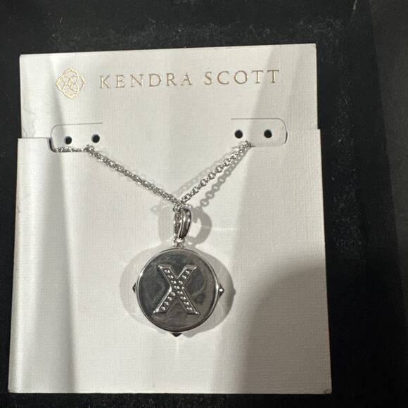 Kendra Scott Letter "X" Disc Pendant Necklace Rhodium Black Mother-Of-Pearl - Picture 2 of 7